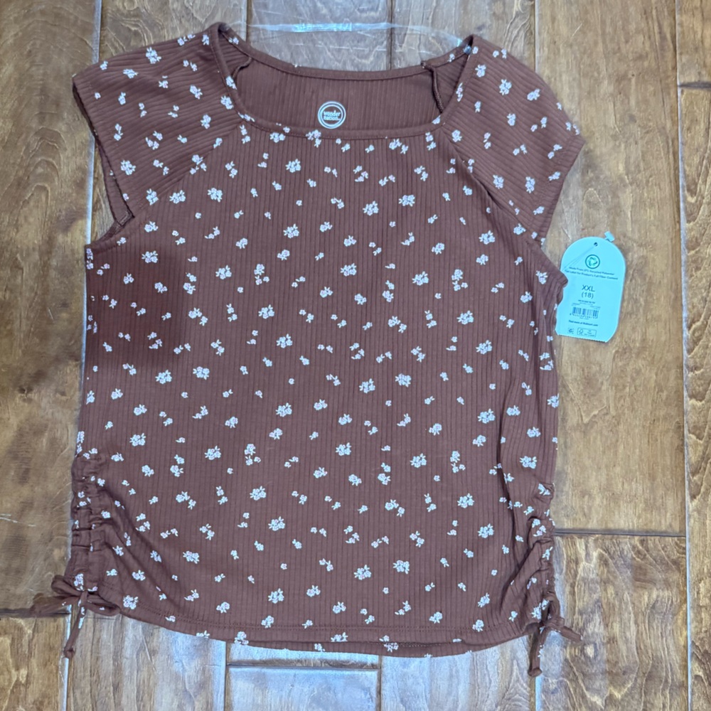 NWT Size XXL (18) Brown Floral Side Tie Top